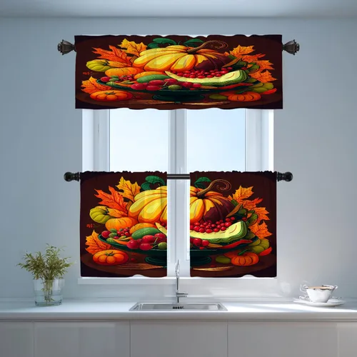 Vista 119 de Shrahala Orange Autumn Autumn Blackout Curtain Tiers, Fall Kitchen Valance Light Blocking Tier Drapes with Rod Pocket, 2 Pack 26 X 24 in