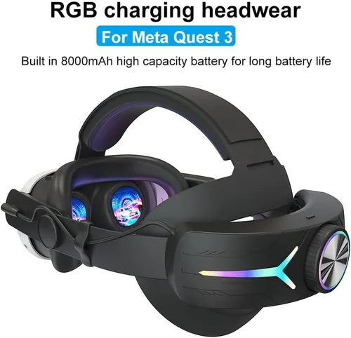Vista 3 de AZURAOKEY Head Strap Battery Pack for Meta Quest 3, Replacement Elite Strap 8000mAh Enhanced Comfort and Extended Gaming Time with RGB Light for