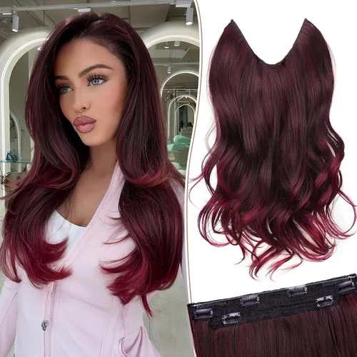 Vista 65 de KooKaStyle Extensiones de Cabello con Alambre Invisible, Largas, Lacias, en Capas, Sintéticas con Alambre Transparente, Tamaño Ajustable, 6 Clips