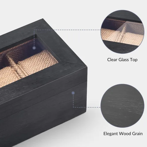 Vista 6 de Alsonerbay Caja de reloj con 6 ranuras para hombres y mujeres, organizador de reloj negro, soporte de almacenamiento de madera con cerradura