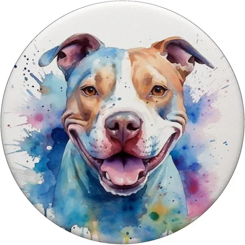 Vista 3 de Pitbull Sonriente Acuarela Amante de Perros Arte PopSockets intercambiables PopGrip