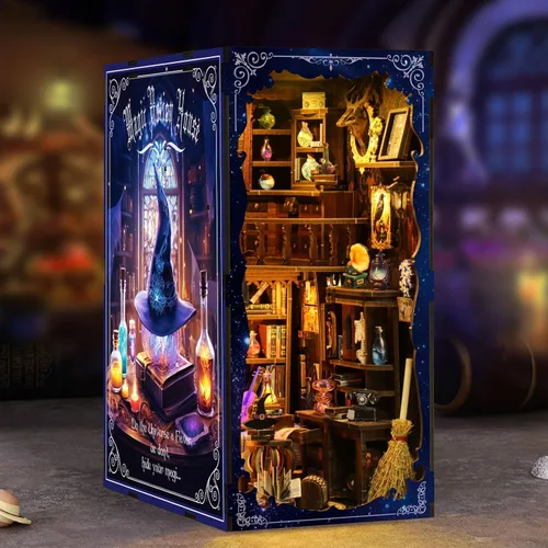 Vista 2 de Kit de Rincón de Libros - Kit de Manualidades de Casa en Miniatura con Muñecas, Muebles y Luz LED, Separadores de Libros de Arte en Madera 3D