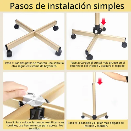 Vista 6 de Bandeja de salón, oro champán, altura ajustable, fácil de instalar