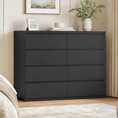Vista 15 de Cómoda negra de 12 cajones para dormitorio, cómoda moderna con cajones profundos de 63 pulgadas, cómoda de almacenamiento ancha y larga, muebles