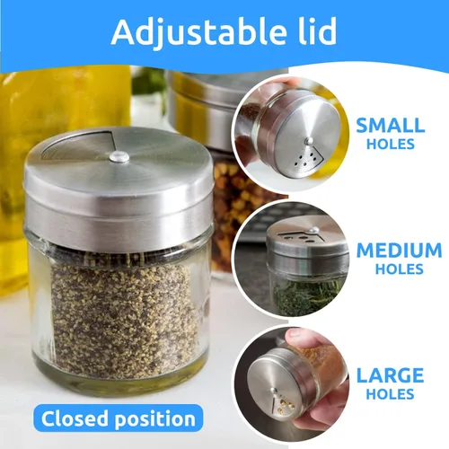 Vista 3 de CUSINIUM Paquete de 2 tarros de especias de vidrio de 1.5oz con agitador y tapa ajustable