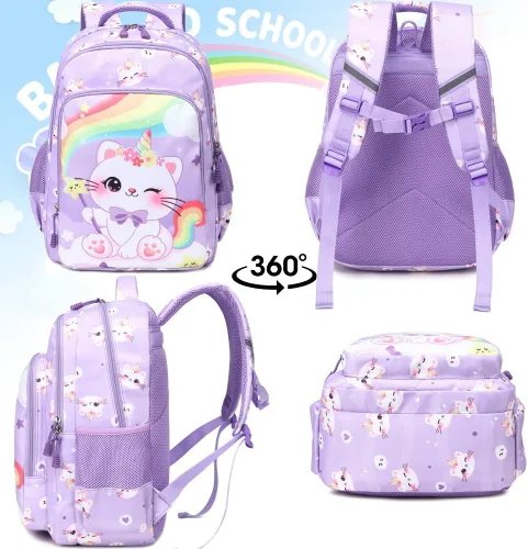 Vista 22 de Juego de mochila para niñas y adolescentes, mochila escolar para niños con bolsa para el almuerzo, estuche para lápices, mochilas escolares