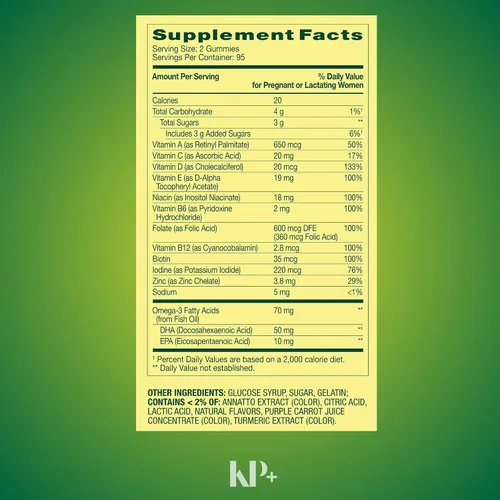 Vista 5 de KP+ Gomitas multivitamínicas prenatales para adultos con DHA y ácido fólico Salud prenatal Apoya el bienestar antes, durante y después