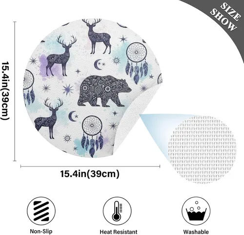 Vista 4 de Artistic Silhouette Animals Round Placemat, Non Slip Heat Proof Table Mat for Kitchen one sizex1