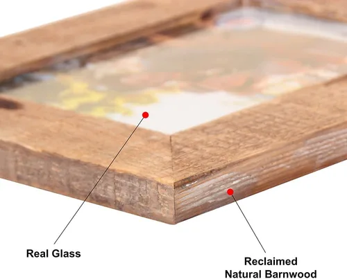 Vista 4 de Portarretratos rústico de madera de granero de 5 x 7 pulgadas, juego de 2 unidades, madera natural recuperada, cristal real, diseño de granja