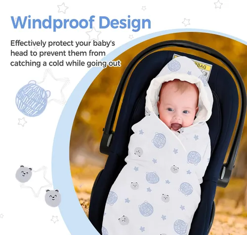 Vista 3 de Miracle Baby Manta de asiento de automóvil para bebés, manta ligera de algodón con arnés de 3/5 puntos, envoltura suave de lunares Minky para bebés