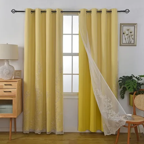 Vista 18 de GYROHOME Cortinas de doble capa con tul blanco bordado traslúcido, mezcla y combina cortinas de oscurecimiento de la habitación, cortinas con Beige