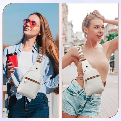 Vista 2 de Hvjcez Small sling bag for women crossbody purse Waterproof Leather Fanny Packs for Women Chest Bag with Adjustable Strap
