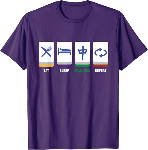 Vista 15 de Camiseta Mahjong Lover Eat Sleep Mahjong Tiles, Negro, S