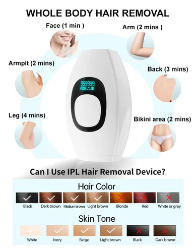 Vista 3 de Depilación láser IPL para mujeres y hombres, depiladora facial permanente en casa, depiladora facial 999,999 parpadeos, removedor de vello sin dolor