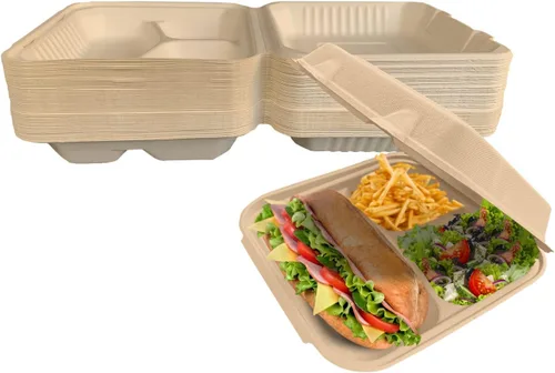 Vista 11 de Raj Eco To Go Contenedores de alimentos de 6 pulgadas con cubierta compostable, cajas desechables para llevar alimentos Contenedores para llevar