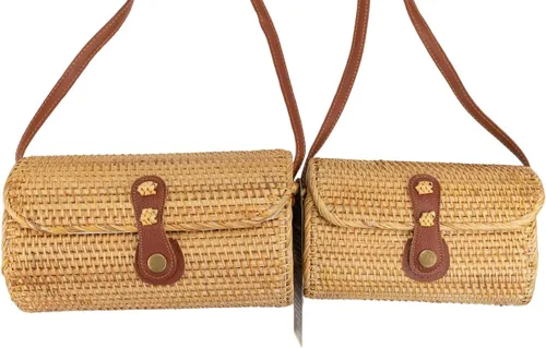 Vista 4 de Bolsa de playa para mujer, bolso cruzado de ratán tejido a mano