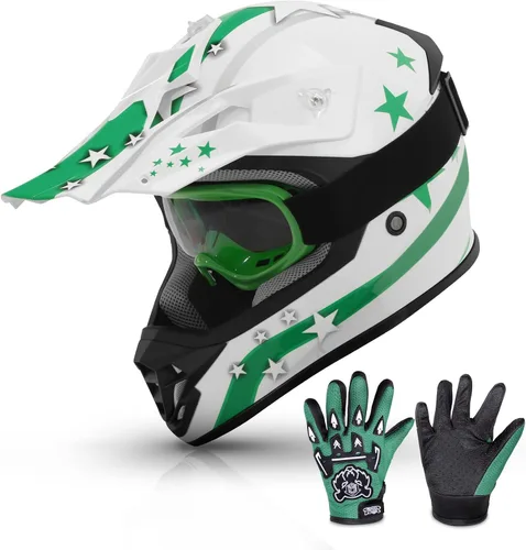 Vista 12 de TCMT Azul Niños Motocross ATV Dirtbike BMX Offroad Cara Completa Juventud Casco Guantes Gafas Aprobado Punto
