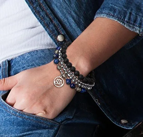Vista 2 de SPUNKYsoul - Pulsera de hematita con flor de loto, apilable, para curación y nuevos principios