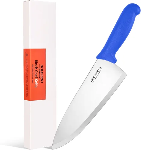 Vista 11 de Cuchillo de chef japonés de acero inoxidable de alto carbono de 8 pulgadas, cuchillo de cocina profesional extra afilado y ancho con mango