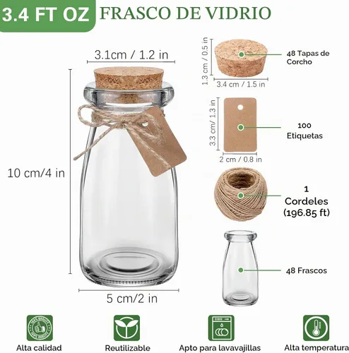 Vista 2 de Sieral - 48 frascos de yogur pequeños de 3.4 onzas con tapas de corcho