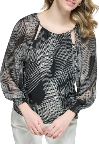 Vista 4 de Calvin Klein Women's Printed Long Sleeve Blouse