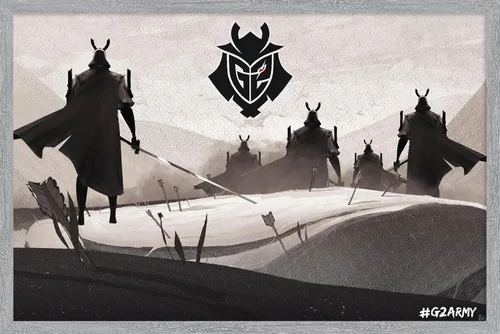 Vista 13 de Trends International G2 Esports - Póster de pared Samurai, 22.4 pulgadas de largo x 14.7 W, versión enmarcada en madera de granero Versión enmarcada