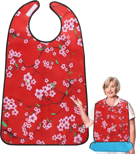 Vista 10 de Baberos para adultos para mujer, 1 paquete de babero impermeable para mujeres mayores con receptor de migas opcional, baberos para adultos mayores