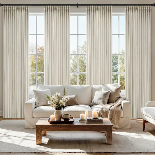 Vista 18 de MIULEE Juego de 4 paneles de cortinas plisadas de lino de 40 x 84 pulgadas Beige Blanco