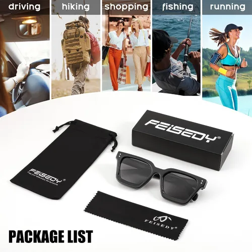 Vista 6 de FEISEDY Gafas de sol polarizadas para hombre y mujer, marco grueso cuadrado, rectangular, UV400, gafas de sol B2396