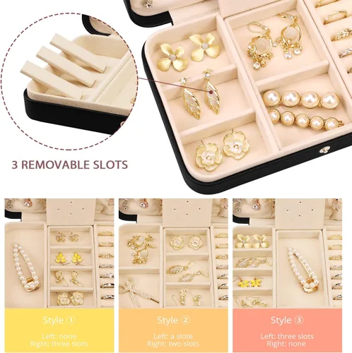 Vista 3 de CLUDEMAS Joyero organizador de viaje para mujeres y niñas pequeñas cajas de almacenamiento de joyas de piel sintética soporte portátil para joyas