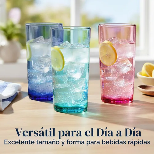 Vista 3 de Vasos de plástico reutilizables US Acrylic Classic (juego de 6) de 24 onzas, tazas de té helado de colores surtidos Vasos sin BPA, fabricados