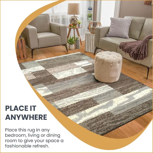 Vista 7 de Superior - Alfombra de área de 0.315 in de altura con respaldo de yute, colección Rockwood, diseño de ladrillo texturizado, antiestática, repelente