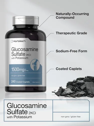 Vista 3 de Horbäach Sulfato de glucosamina 1500mg 240 comprimidos 2KCI con potasio Suplemento sin OMG y sin gluten