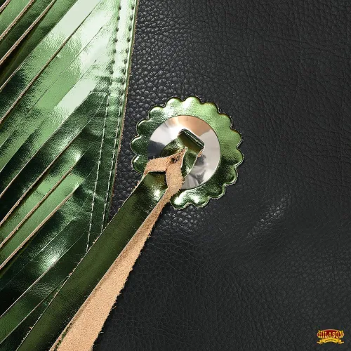 Vista 4 de HILASON Pro Rodeo Bull Riding Chaps de piel sintética juvenil verde oliva base verde oliva Chaps de montar toros Western Chaps cuero Western