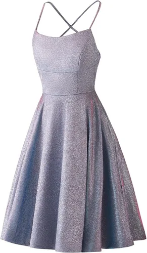 Vista 2 de EVEHEARTY Vestidos de fiesta cortos con purpurina y tirantes delgados, vestidos de fiesta para mujer con bolsillos