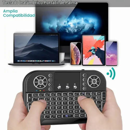 Vista 4 de Mini teclado Bluetooth A8, dos modos (2.4 GHz/Bluetooth) controlador de teclado inalámbrico con panel táctil y mouse combinado, retroiluminación RGB