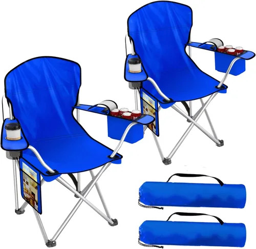 Vista 13 de VTOY Sillas de camping plegables duraderas 600D Oxford, silla portátil al aire libre con bolsa enfriadora, portavasos y bolsillo de almacenamiento