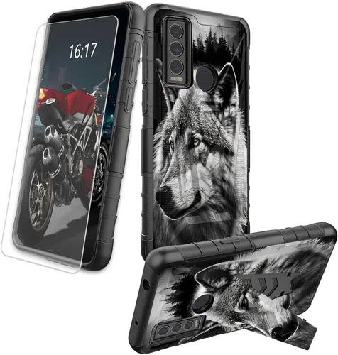 Vista 71 de Funda para AT&T Maestro Max 2021/Cricket Ovation 2 con protector de pantalla de vidrio templado, funda resistente con función atril integrada