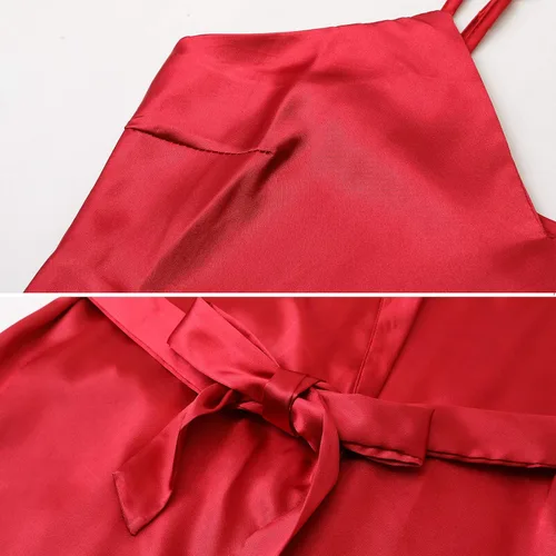 Vista 5 de Aivtalk Conjunto de 2 piezas de camisones y bata de satén para mujer, vestido sexy de seda