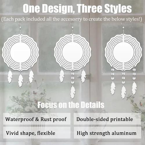 Vista 3 de Paquete de 4 hilanderos de viento de sublimación de 8 pulgadas, escultura de viento de metal de aluminio 3D para patio y jardín, adornos artísticos