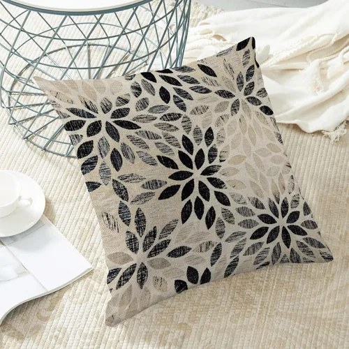 Vista 5 de Juego de 2 fundas de almohada florales negras de 18 x 18 pulgadas, decoración de granja de dalia para exteriores, diseño geométrico, fundas de cojín