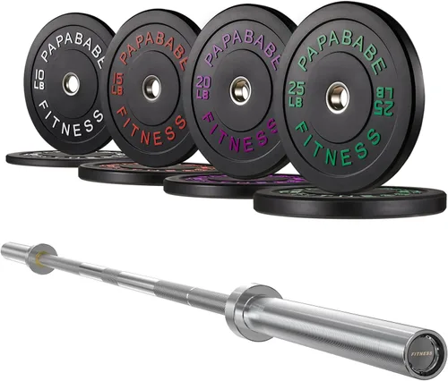 Vista 12 de 7ft Barbell with Weight Set 2" High Bounce Plates, 1000LB Capacity Home Gym