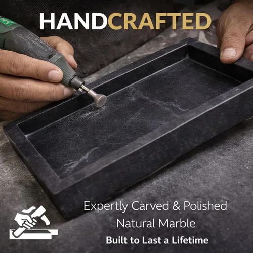 Vista 8 de Bandeja de mármol negro natural para baño, cocina, tocador, escritorio, organizador de piedra para mesa auxiliar, tocador, mesita de noche, velas