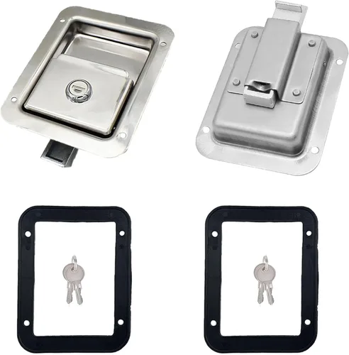 Vista 4 de Paquete de 1 cerradura de puerta de acero inoxidable resistente con mango de montaje empotrado para caja de herramientas de remolque, pestillo