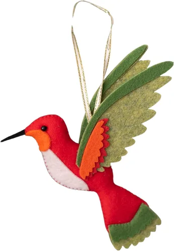 Vista 12 de Adorno de colibrí Adornos de Navidad hechos a mano de fieltro para árbol Rojo, verde, naranja, colibrí, decoración de árbol de Navidad, adorno