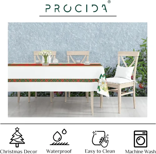 Vista 4 de PROCIDA Mantel rectangular de Navidad con diseño de flor de pascua roja, para invierno, Año Nuevo, impermeable, lavable, para fiestas, cocina