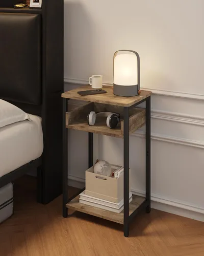 Vista 4 de KJGKK Mesa auxiliar, mesa de gama alta de 25 pulgadas, mesita de noche pequeña para sala de estar, dormitorio y oficina, color gris y negro