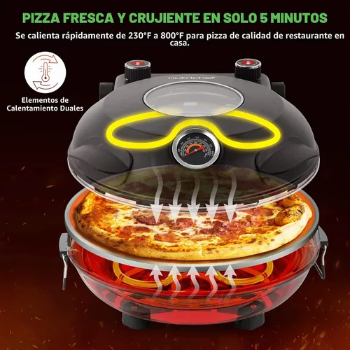 Vista 2 de NutriChef Horno eléctrico para pizza Máquina de pizza de encimera de 1200 W con control de temperatura y termómetro Ventana de visualización