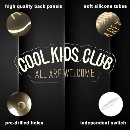 Vista 5 de Letrero de neón Cool Kids Club, luz de neón All Are Welcome hecha a mano, luz LED de neón para habitación de bebé, luces de neón USB regulables