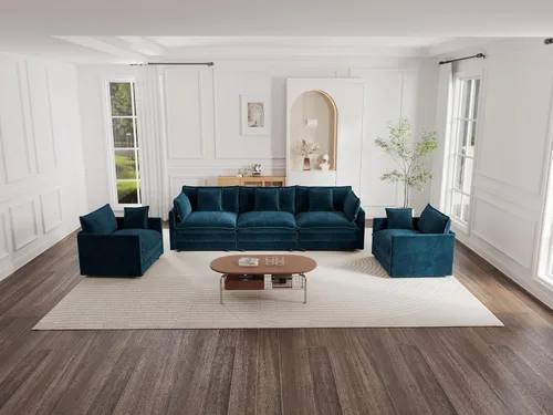 Vista 23 de KEIKI Juego de sofá de 2 piezas con 2 sofás individuales de felpilla de gran tamaño, estilo moderno tapizado de 2 plazas con 2 almohadas, cojines